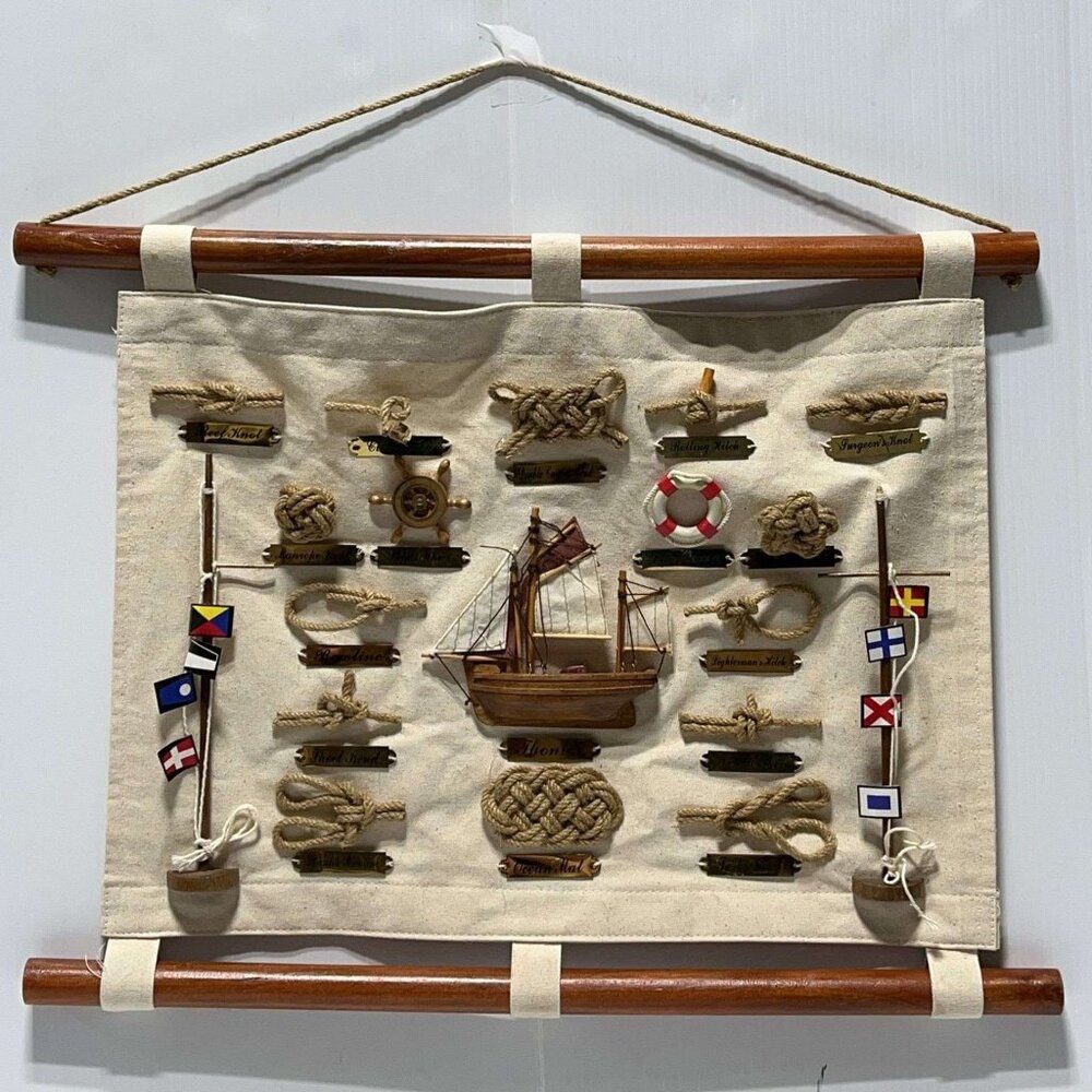 Canvas Nautical Sailors Rope Knots Display Beach House Decor Wall Hanging
